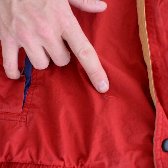 VTG Lewritter Beverly Hills Red Yellow Zip Up W/ Stowaway Hood Aviator Jacket M - Picture 12 of 13